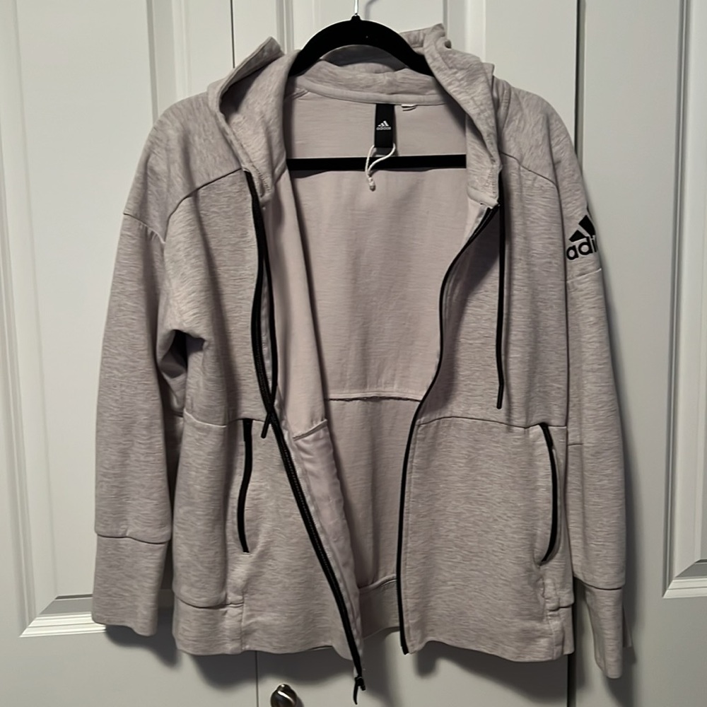 ADIDAS Full zip Hoodie. Grey color with black details. Size Large (no tags) - Picture 6 of 6